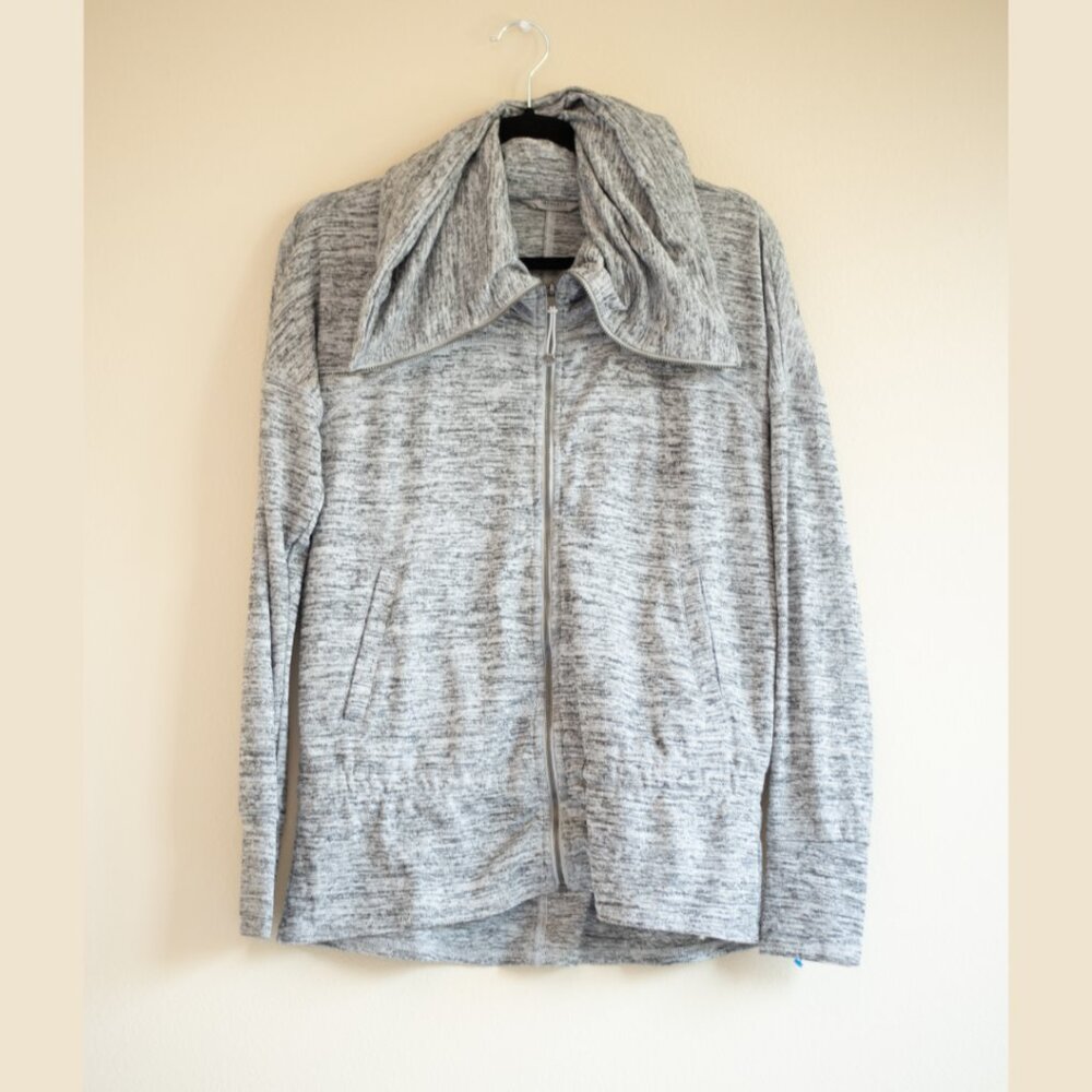 Athleta Kick Back Full Zip Cowl Neck Gray Long Sleeve Jacket Size Small